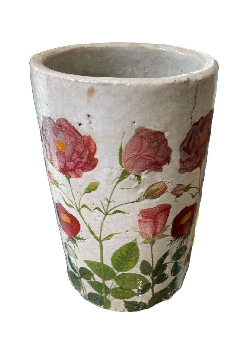 Cache Pot Vase In Glazed Terracotta Flower Patterns