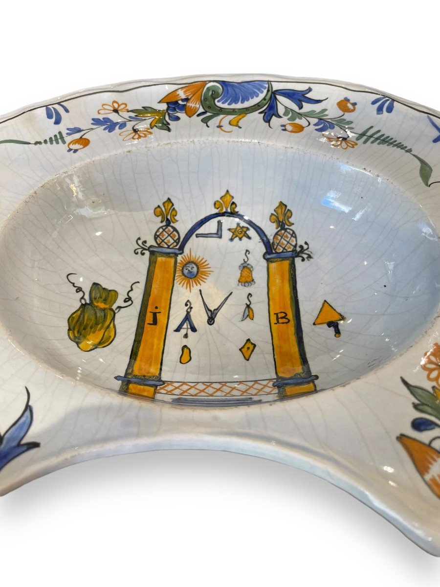 Beard Dish In Polychrome Earthenware Masonic Decor-photo-4