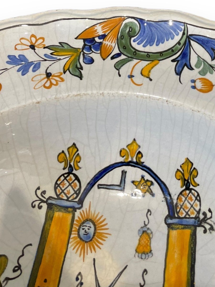 Beard Dish In Polychrome Earthenware Masonic Decor-photo-5
