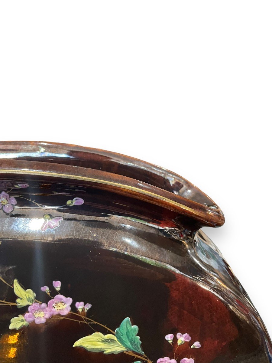 Important Vase En Faïence à Décor d'Oiseaux époque Napoléon III Dlg Thesmar-photo-1