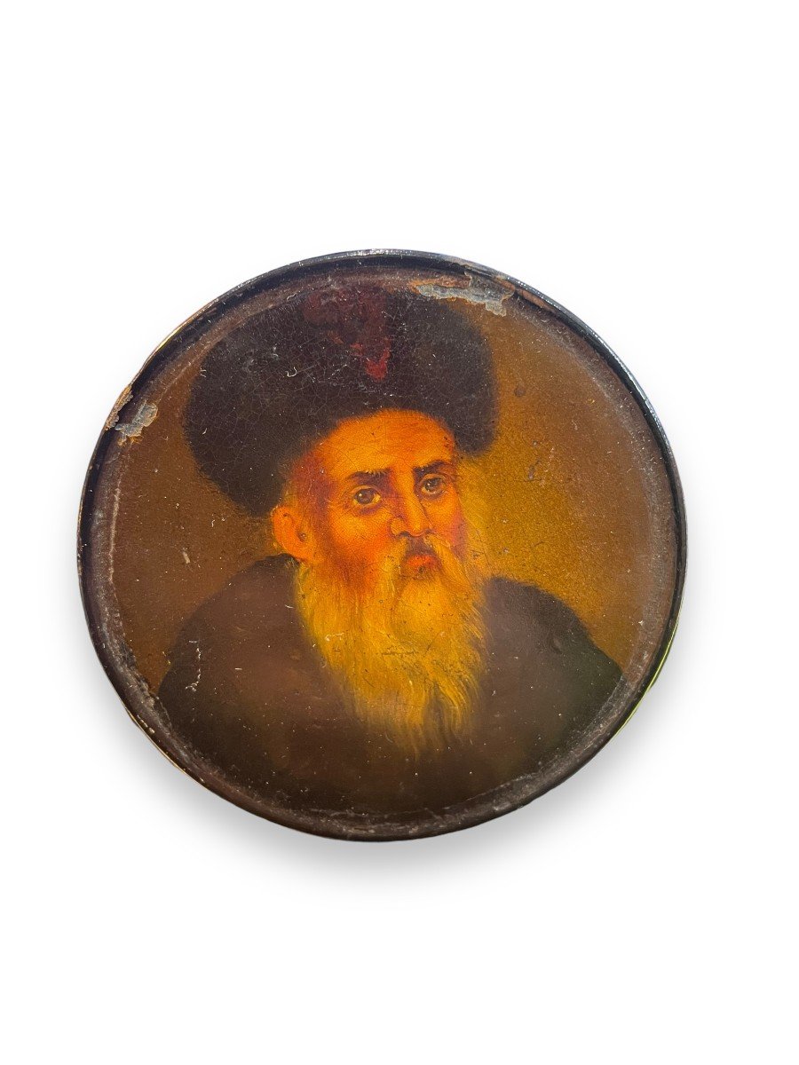 Portrait Of Rabbi 19th Century Box In Boiled Cardboard -photo-3