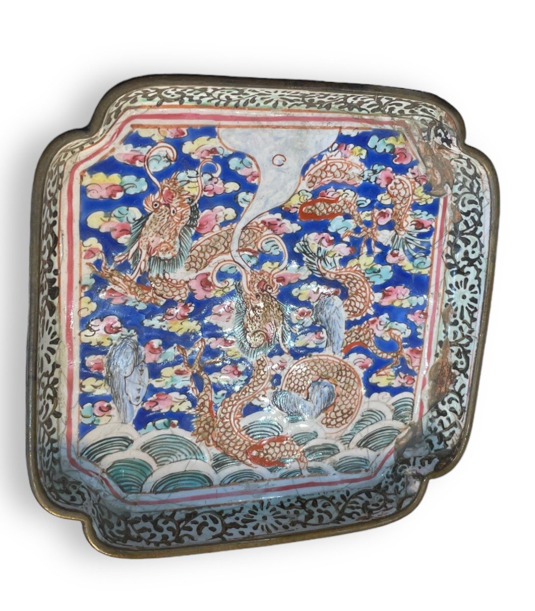 Coupelle Dragons XVIIIeme Chinoise En émaux De Canton