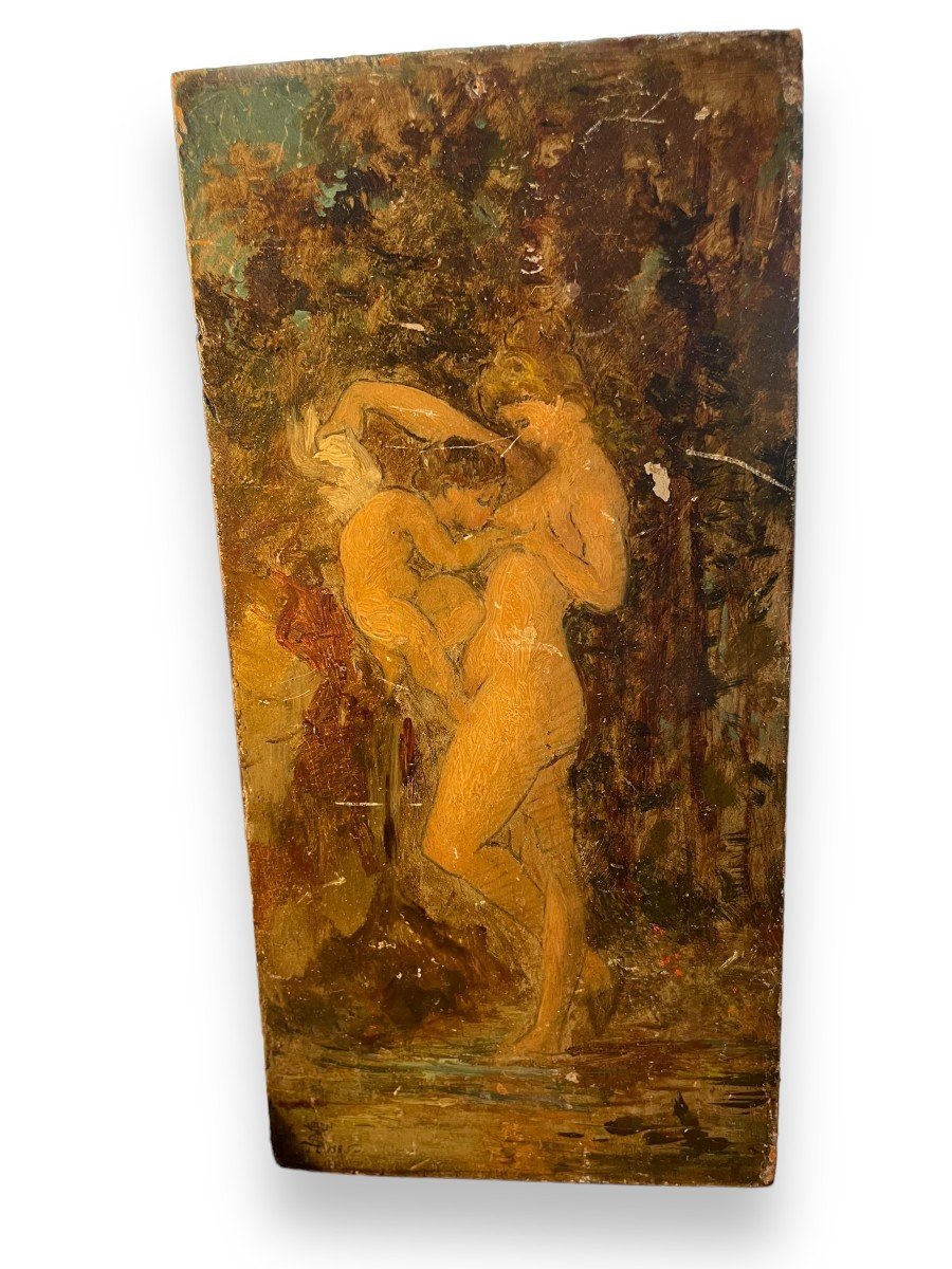 Altered Love Aphrodite And Cupid Oil On Panel 19th Century-photo-2