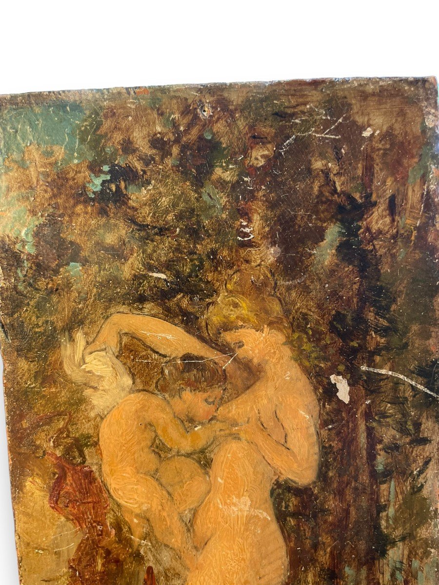 Altered Love Aphrodite And Cupid Oil On Panel 19th Century-photo-3
