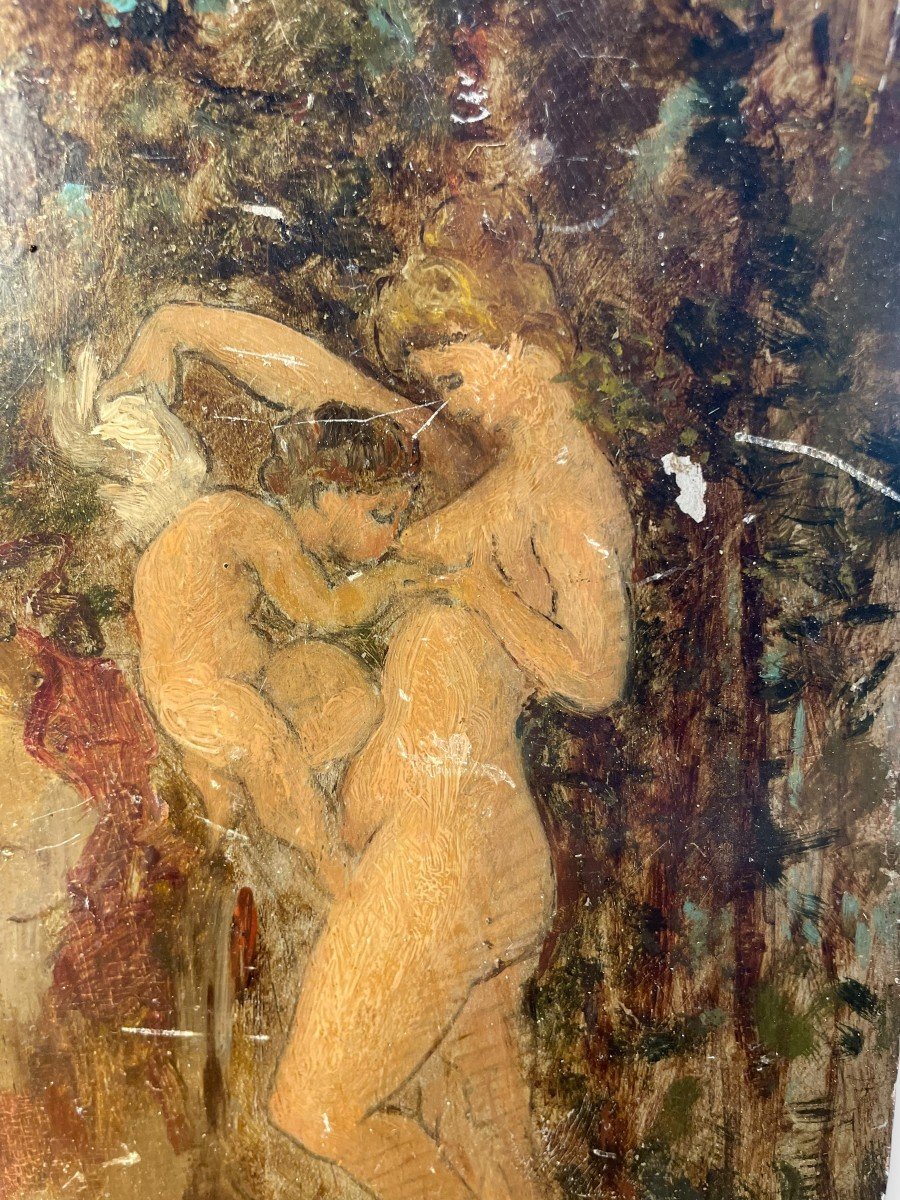 Altered Love Aphrodite And Cupid Oil On Panel 19th Century-photo-7