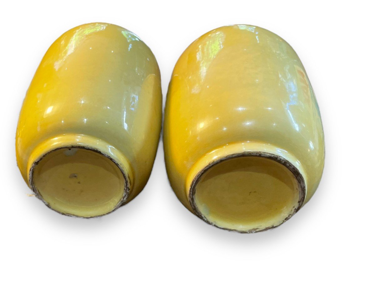 Pair Of Chinese Baluster Vases Yellow Glaze-photo-1