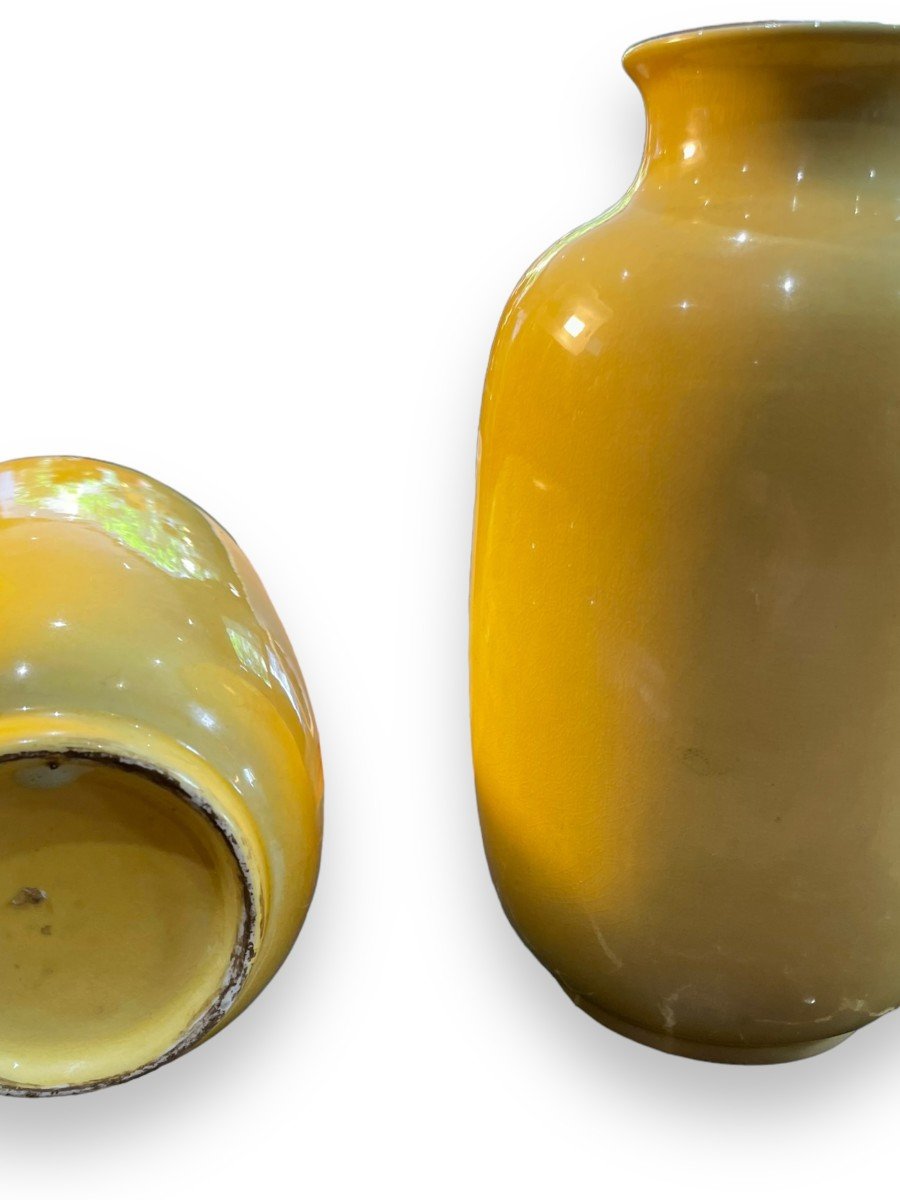 Pair Of Chinese Baluster Vases Yellow Glaze-photo-3