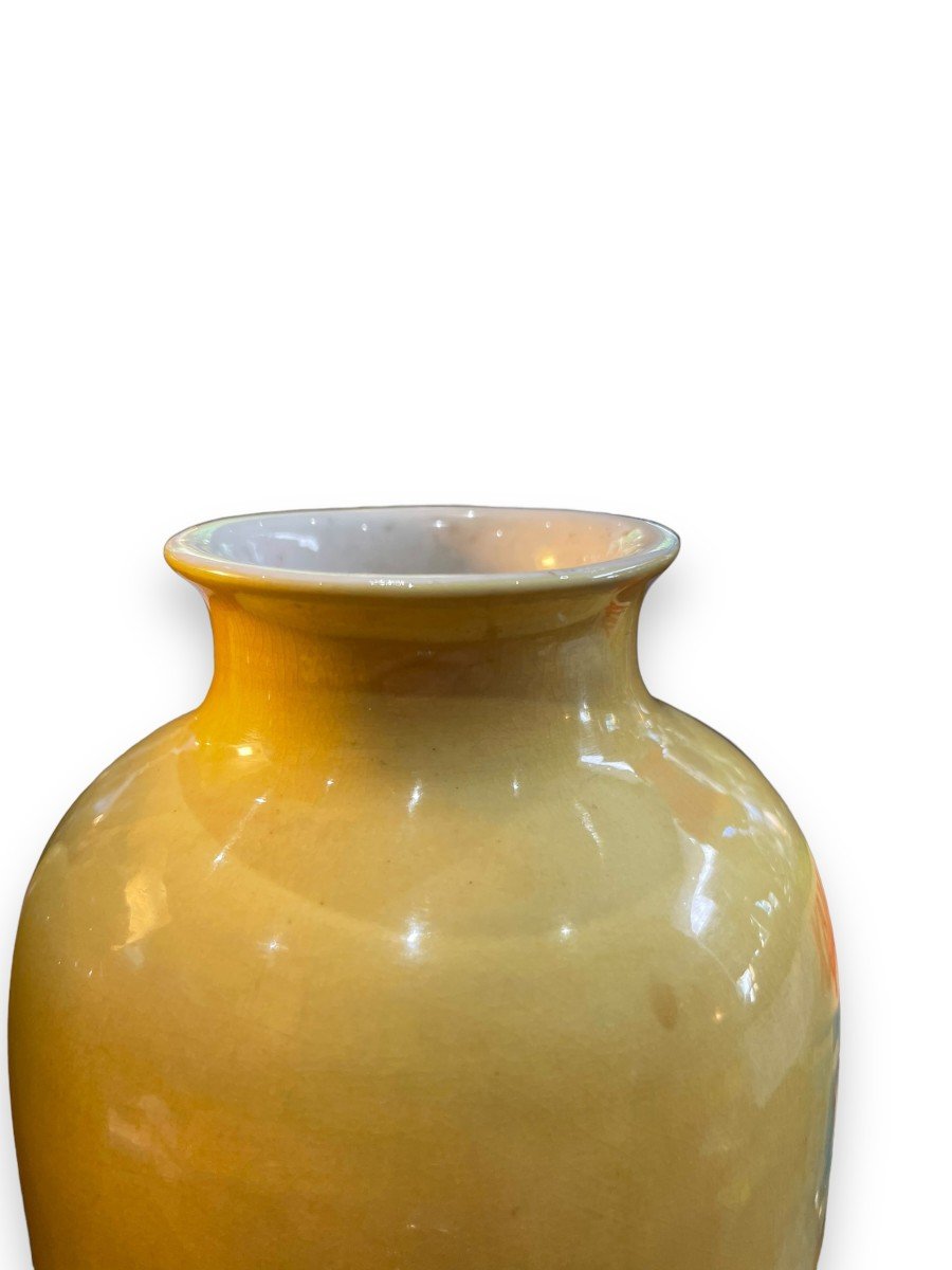 Pair Of Chinese Baluster Vases Yellow Glaze-photo-5