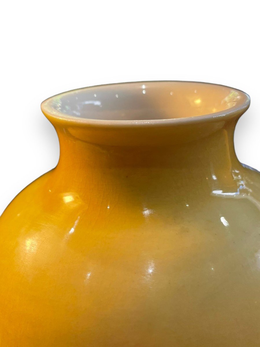 Pair Of Chinese Baluster Vases Yellow Glaze-photo-8