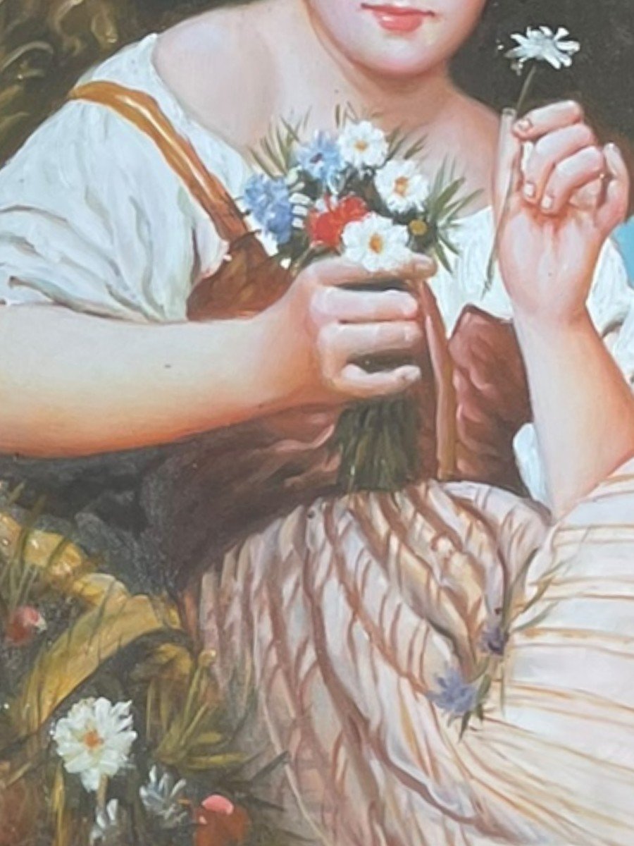 Femme Au Bouquet Grande Huile Sur Panneau-photo-4