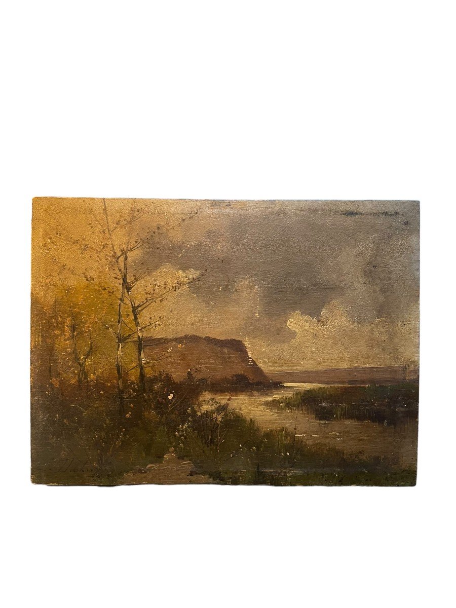 Oil On Panel 19th Century Cliffs Of Etretat-photo-3