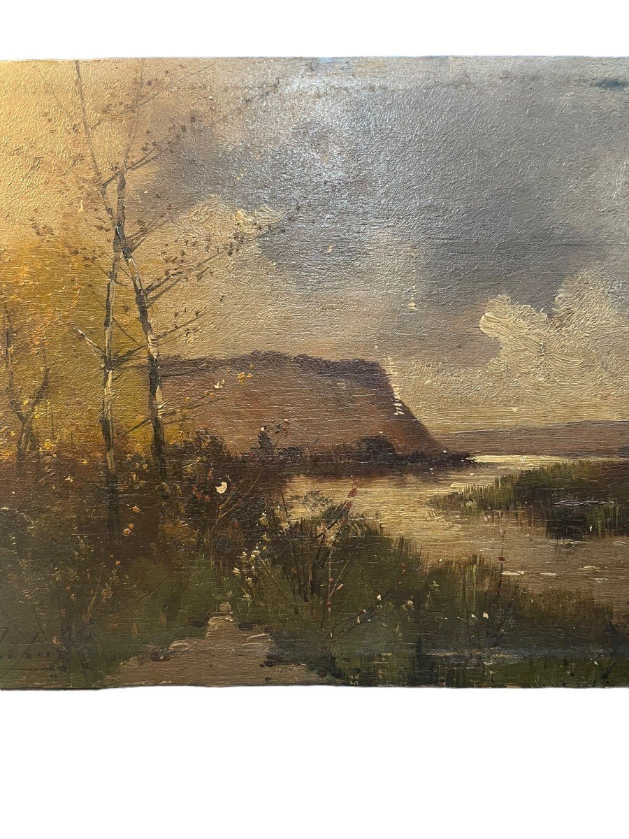 Oil On Panel 19th Century Cliffs Of Etretat-photo-6