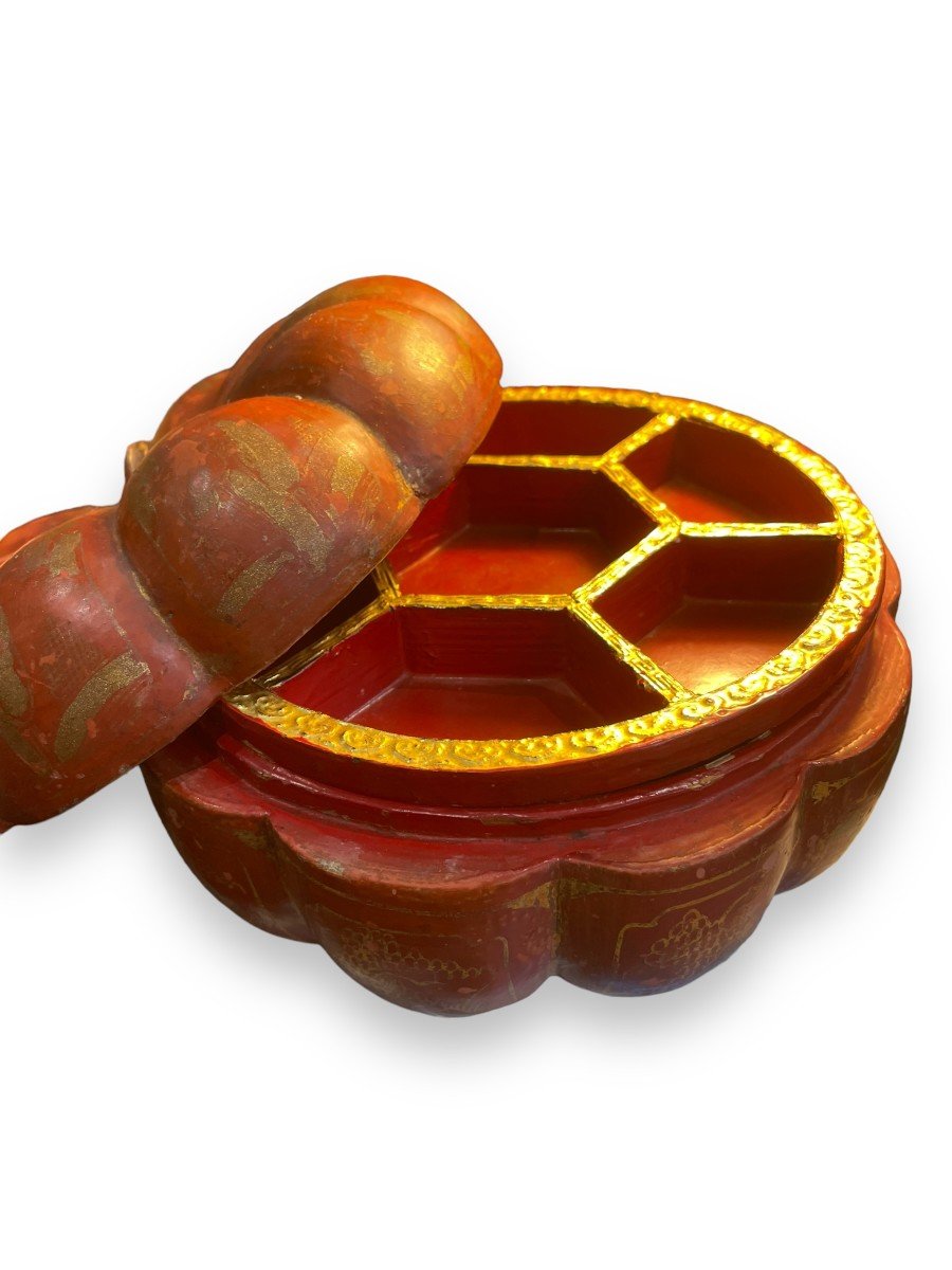 Pumpkin Box With Compartment In Red Chinese Lacquer-photo-1