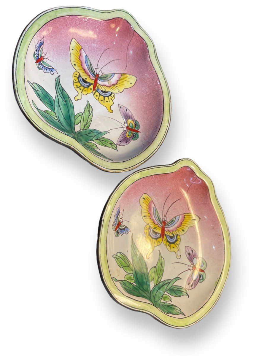 Chine Paire De Coupelles émaillées Décor Au Papillon-photo-2
