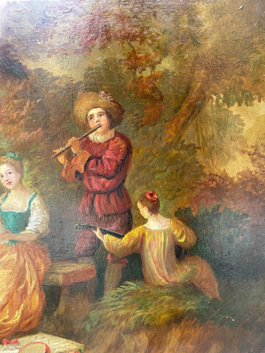 Gallant Scene The Musicians Large Oil On Panel-photo-1