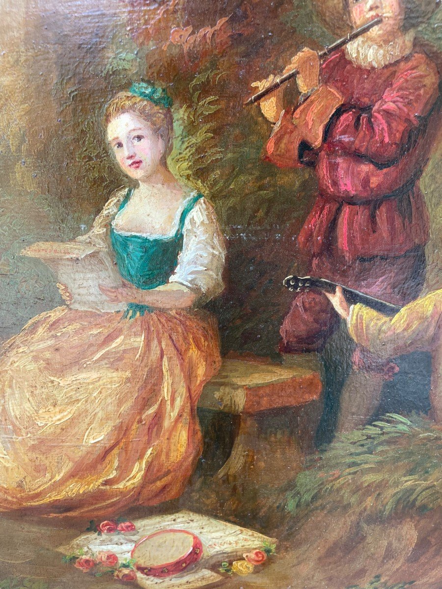 Gallant Scene The Musicians Large Oil On Panel-photo-4