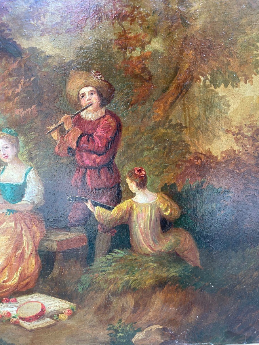 Gallant Scene The Musicians Large Oil On Panel-photo-6