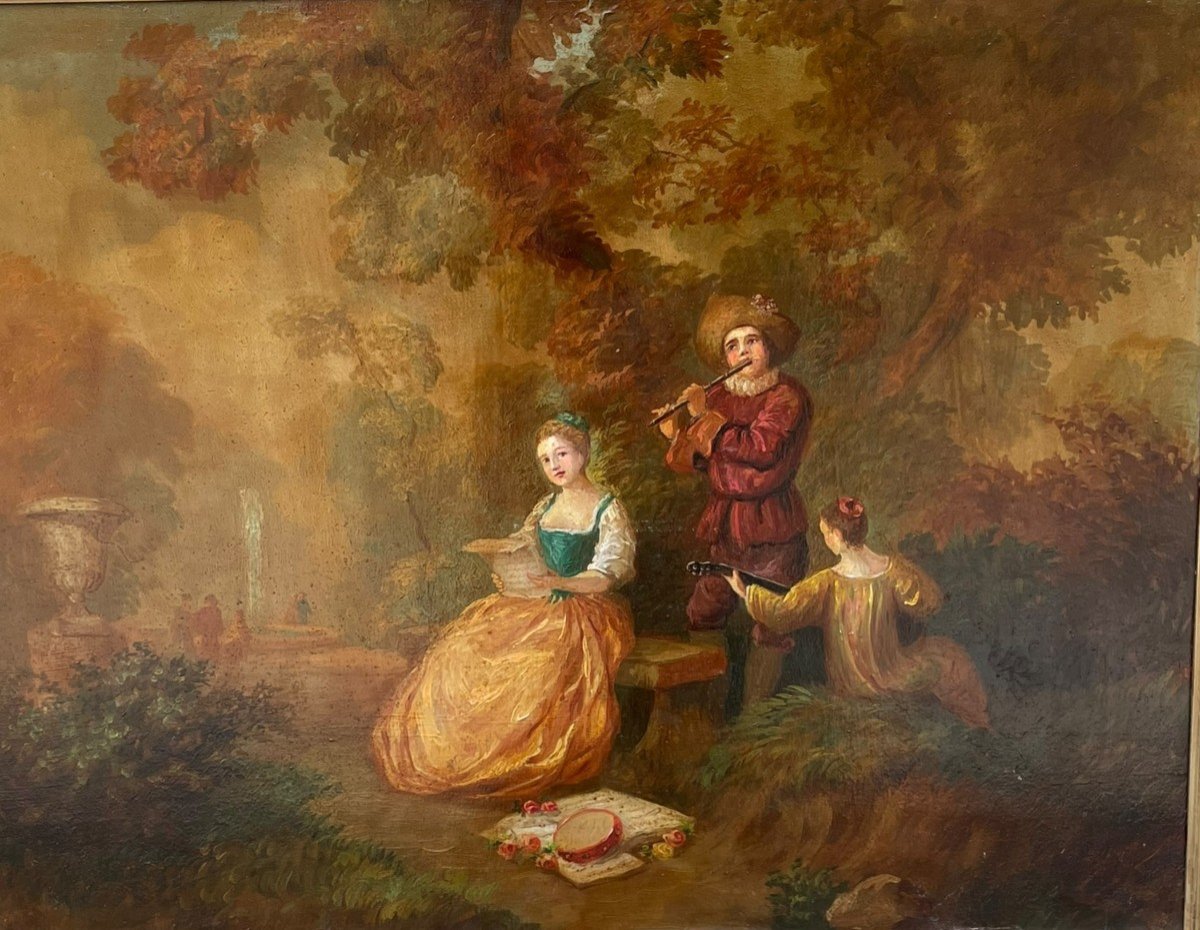 Gallant Scene The Musicians Large Oil On Panel