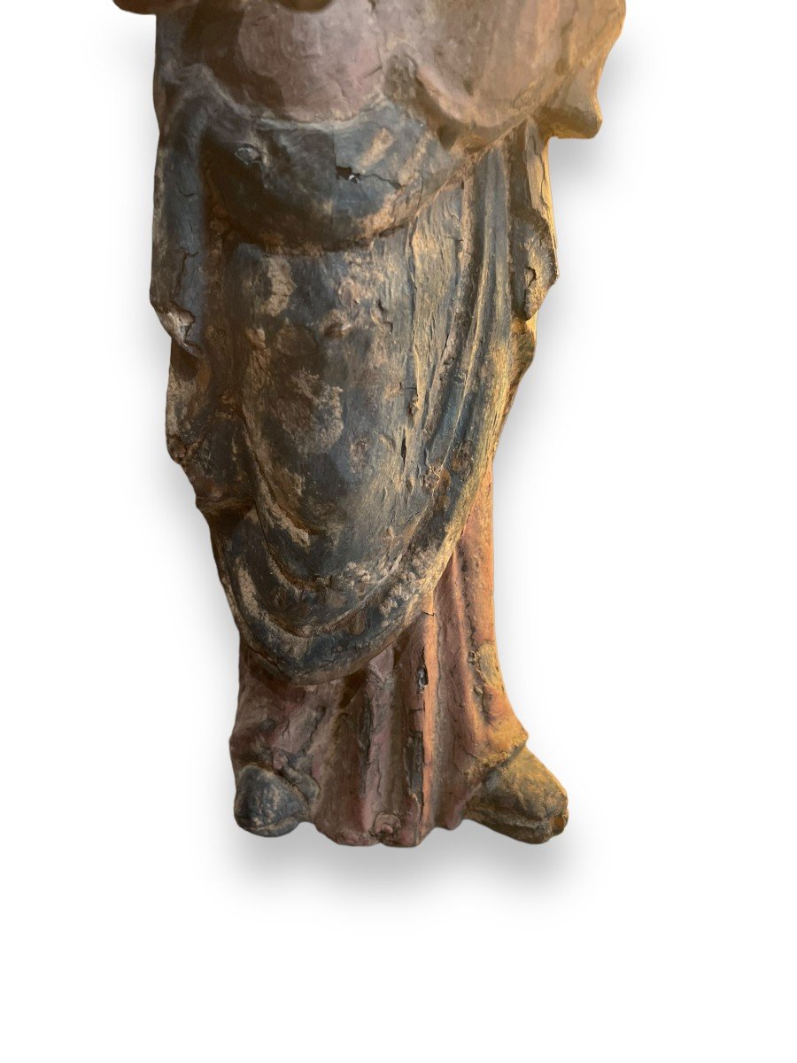 Vierge à l'enfant Latine XIXeme En Bois Polychrome-photo-4