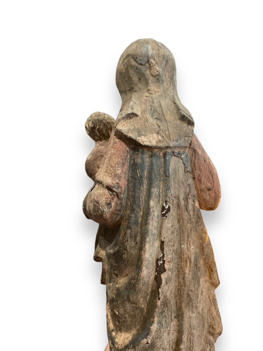 Vierge à l'enfant Latine XIXeme En Bois Polychrome-photo-2