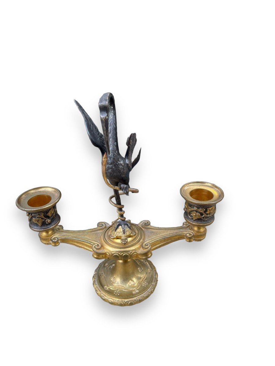 Maximilien Delafontaine Pair Of Bronze Heron Snake And Turtle Candelabra -photo-3