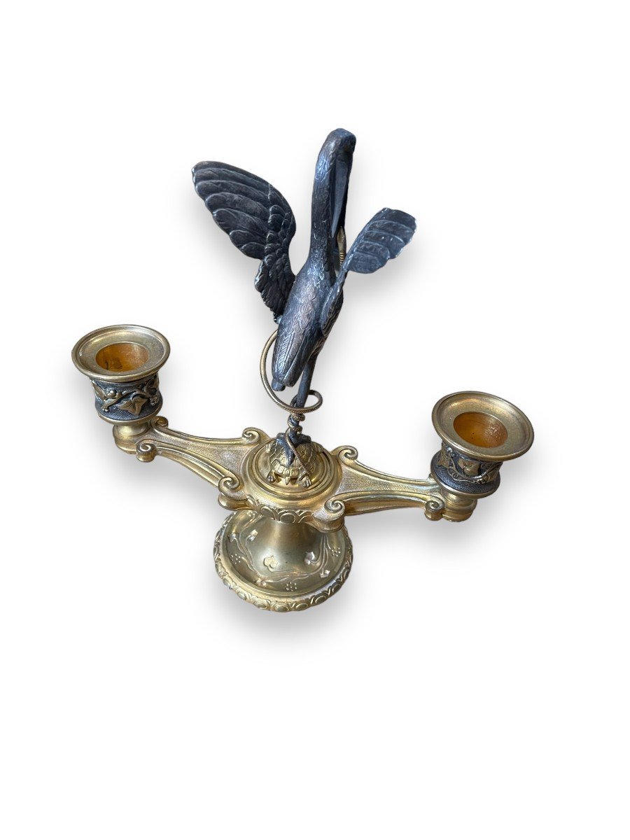 Maximilien Delafontaine Pair Of Bronze Heron Snake And Turtle Candelabra -photo-6