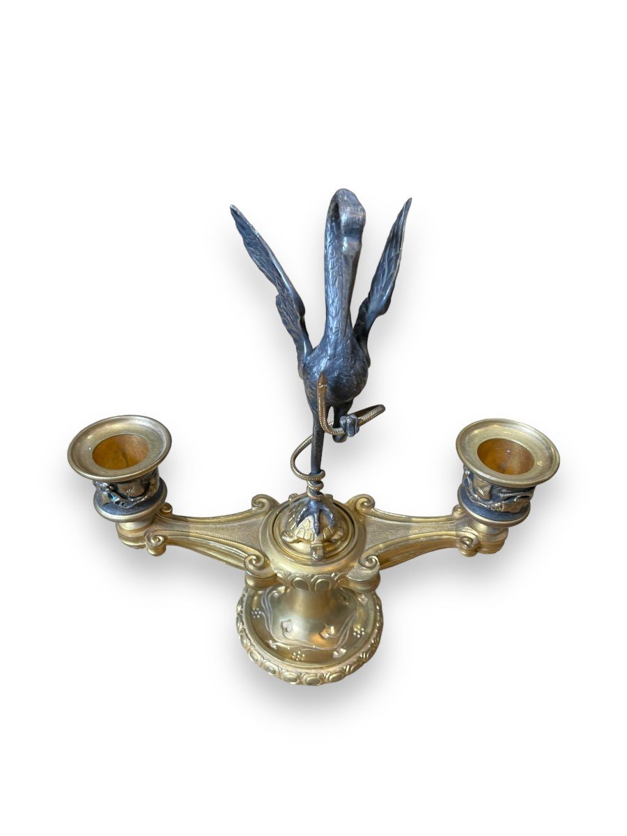 Maximilien Delafontaine Pair Of Bronze Heron Snake And Turtle Candelabra -photo-7