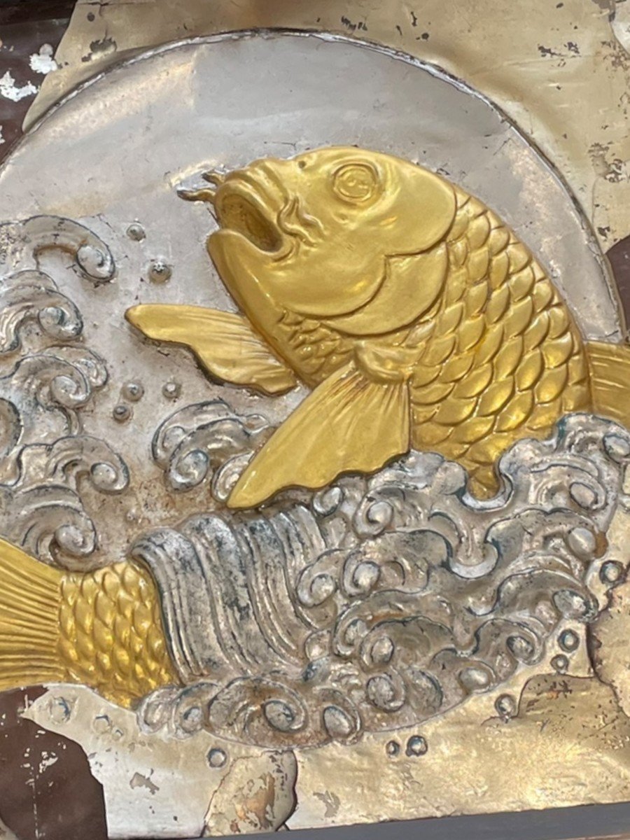 Important Bas Relief Asiatique Poisson -photo-2