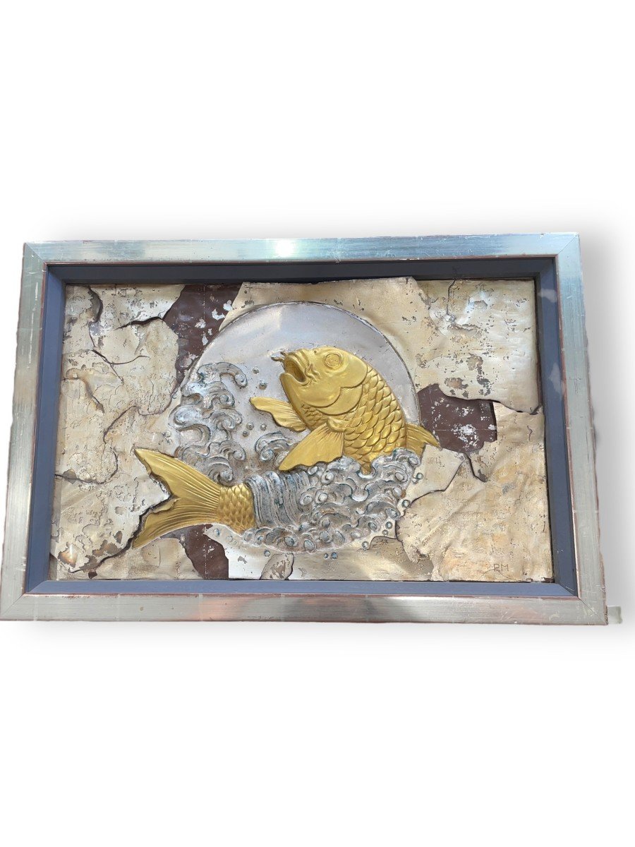 Important Bas Relief Asiatique Poisson -photo-5