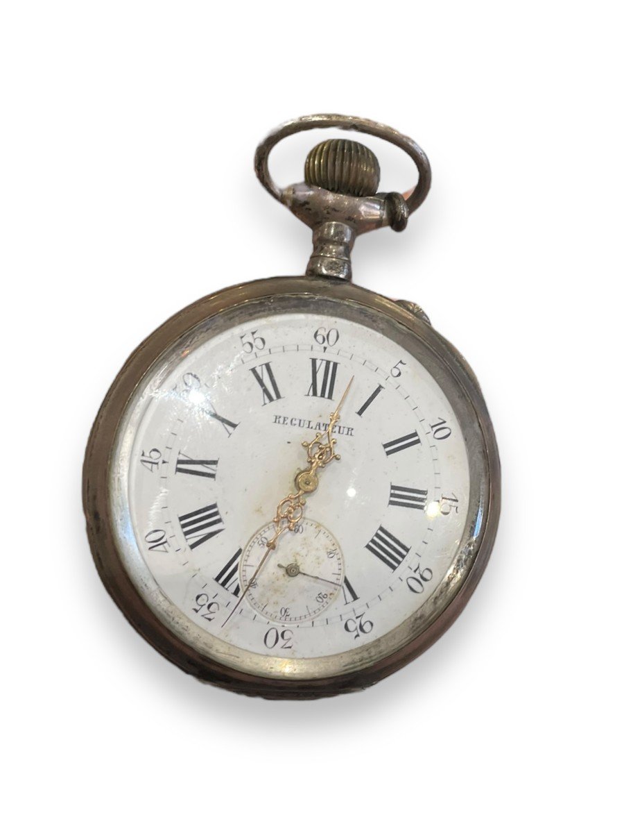 Montre Gousset Ou De Poche Régulateur En Argent Massif-photo-8