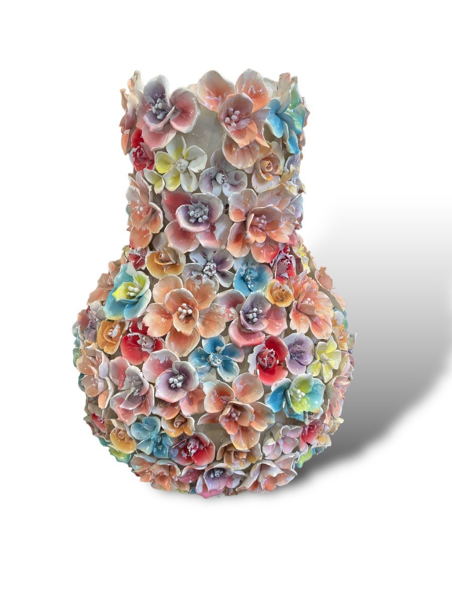 Important Vase Fleurs En Porcelaine Polychrome NELL KOOLEN-photo-7