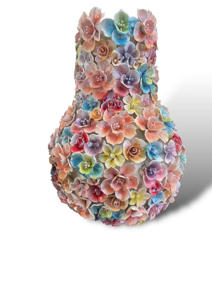 Important Vase Fleurs En Porcelaine Polychrome NELL KOOLEN-photo-8