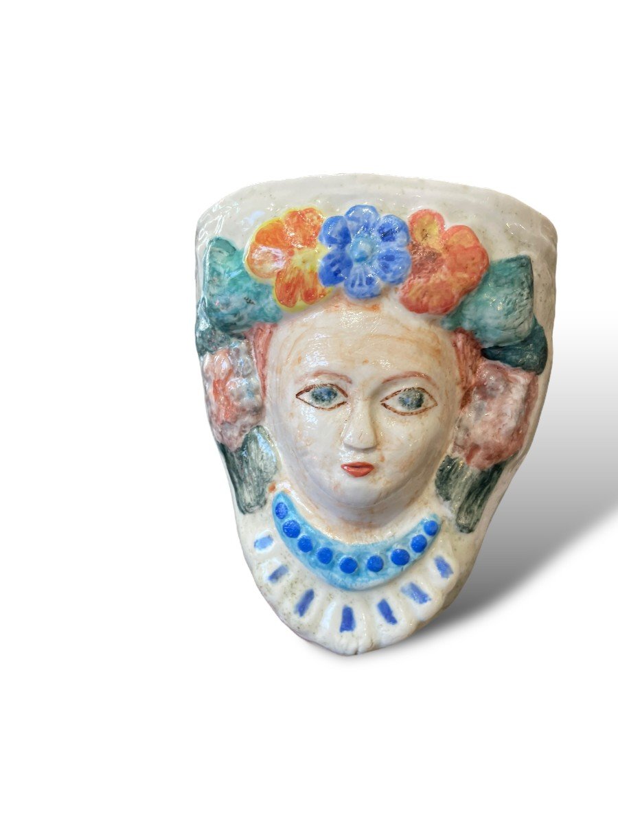Enameled Ceramic Applique Woman With Flower Crown-photo-1