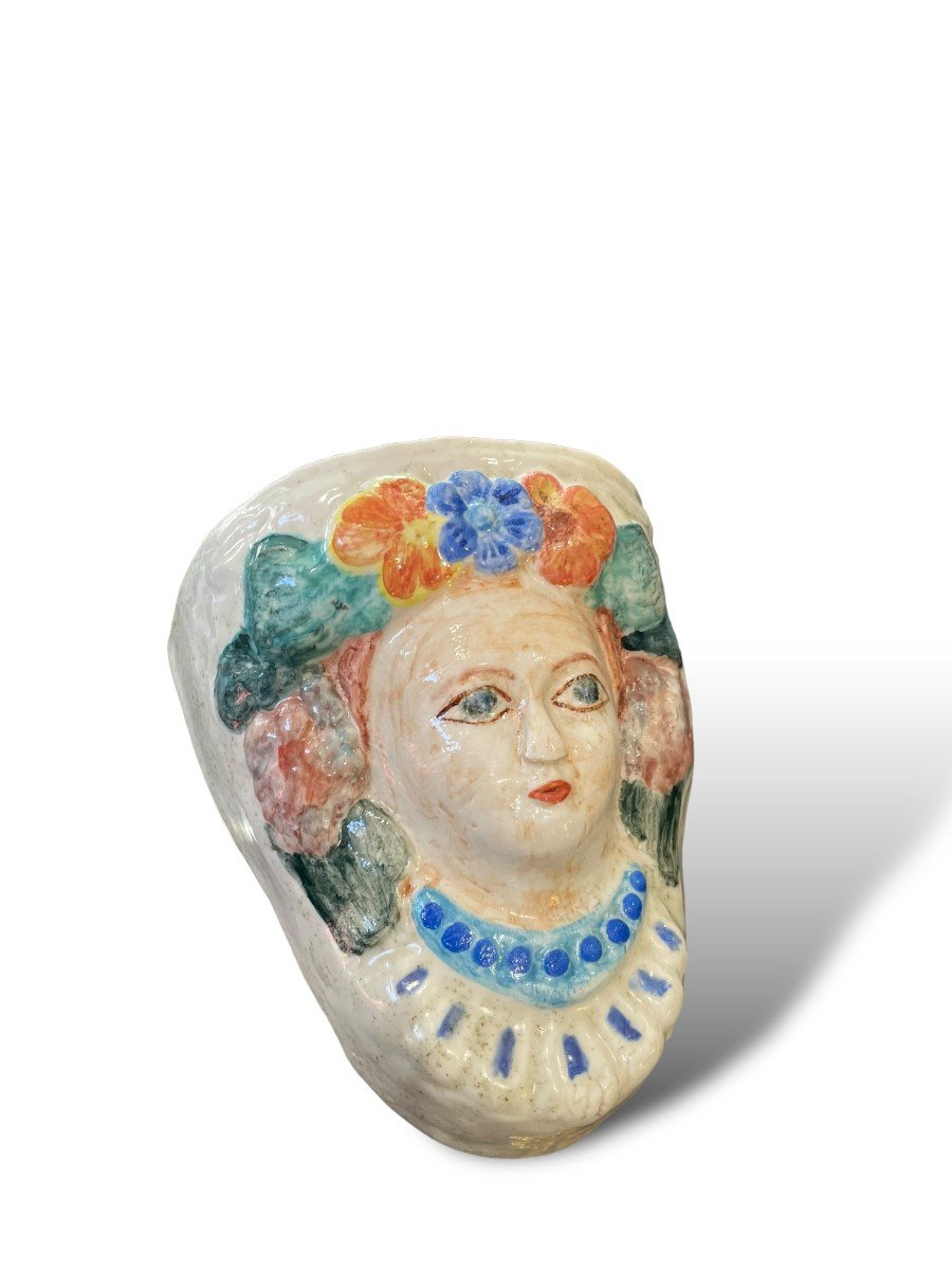 Enameled Ceramic Applique Woman With Flower Crown-photo-4
