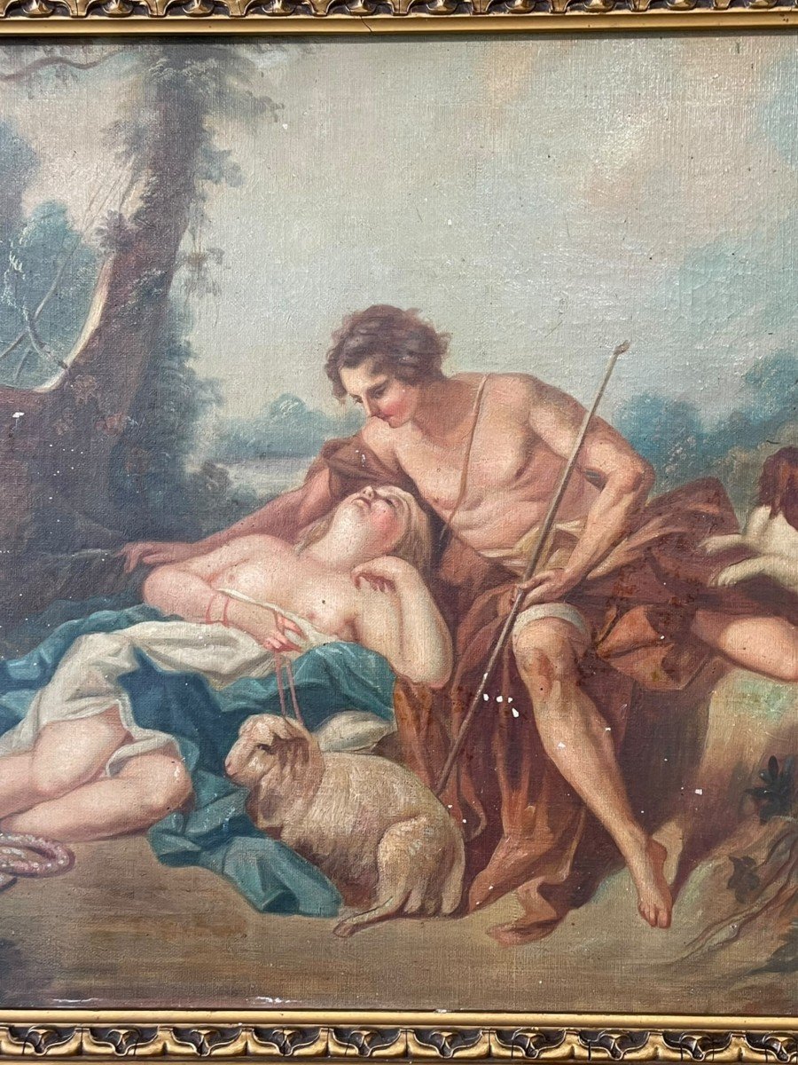  Couple Of Languid Shepherds, Gallant Scene, 19th Century-photo-4