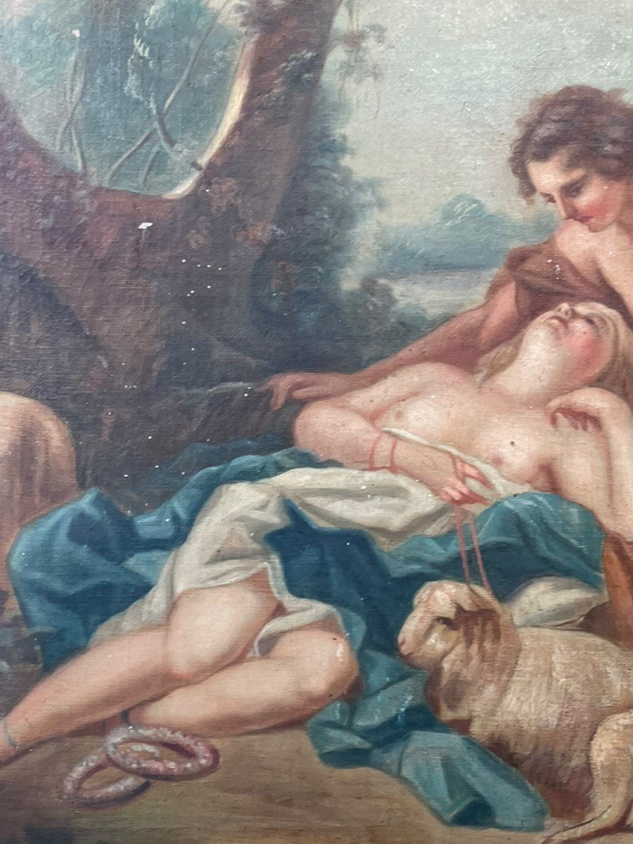  Couple Of Languid Shepherds, Gallant Scene, 19th Century-photo-7