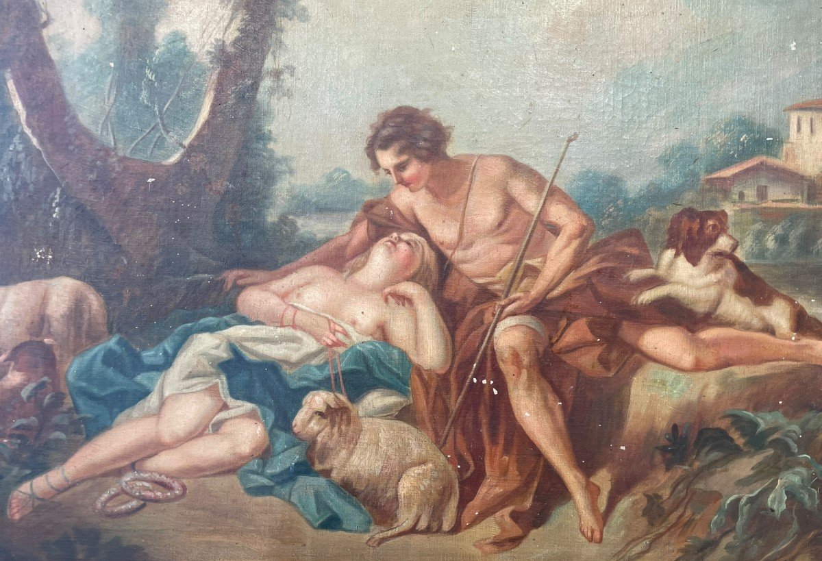  Couple Of Languid Shepherds, Gallant Scene, 19th Century