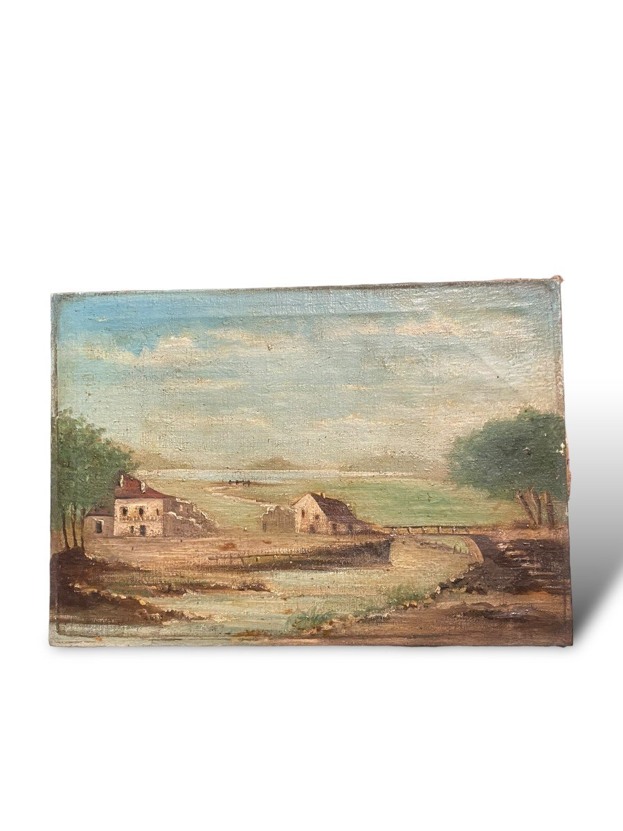 Maisons Et Paysage De Bord De Rivière école XIXeme Ecole De Barbizon-photo-3