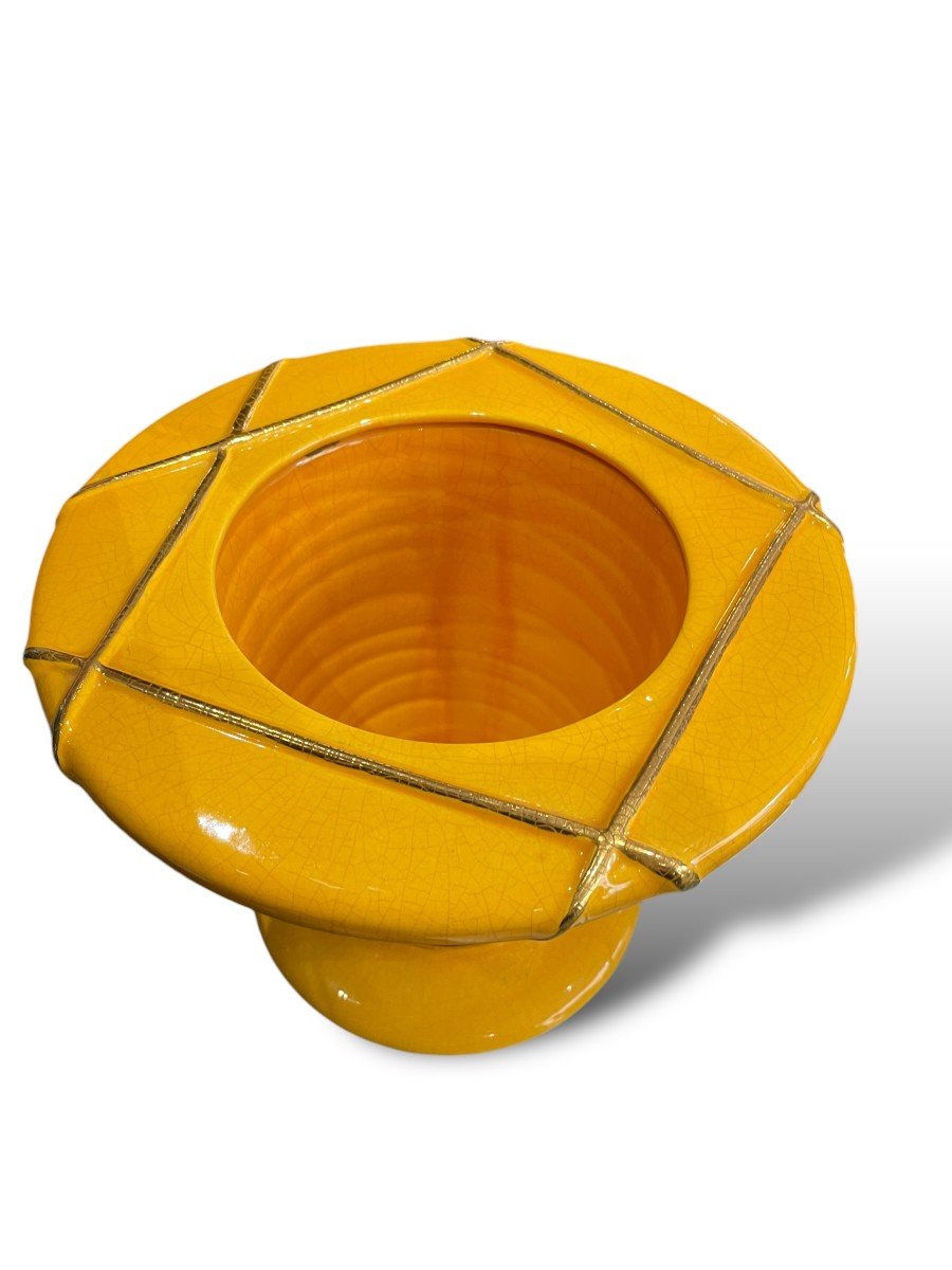Longwy Important Yellow And Gold Vase-photo-2
