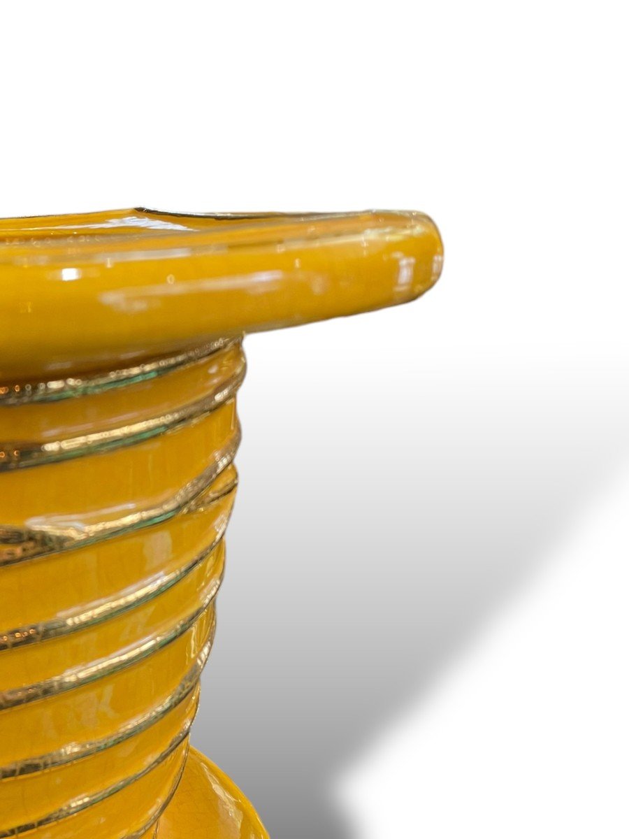 Longwy Important Yellow And Gold Vase-photo-4