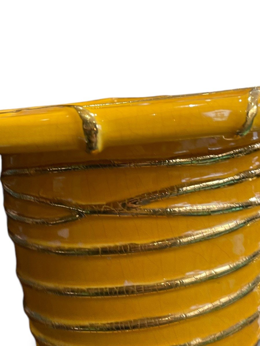 Longwy Important Yellow And Gold Vase-photo-2