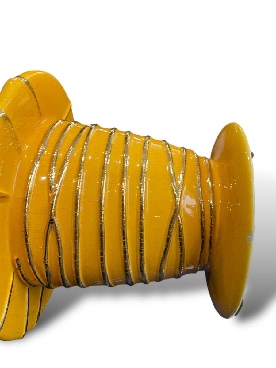 Longwy Important Yellow And Gold Vase-photo-3