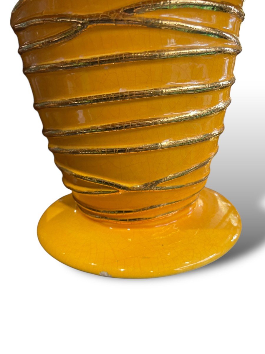 Longwy Important Yellow And Gold Vase-photo-7