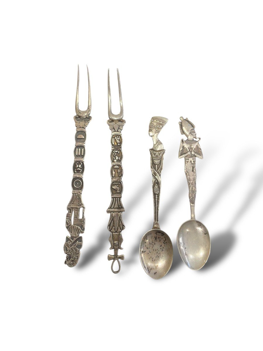 Paire De Couverts En Argent Dans Le Goût égyptien-photo-3