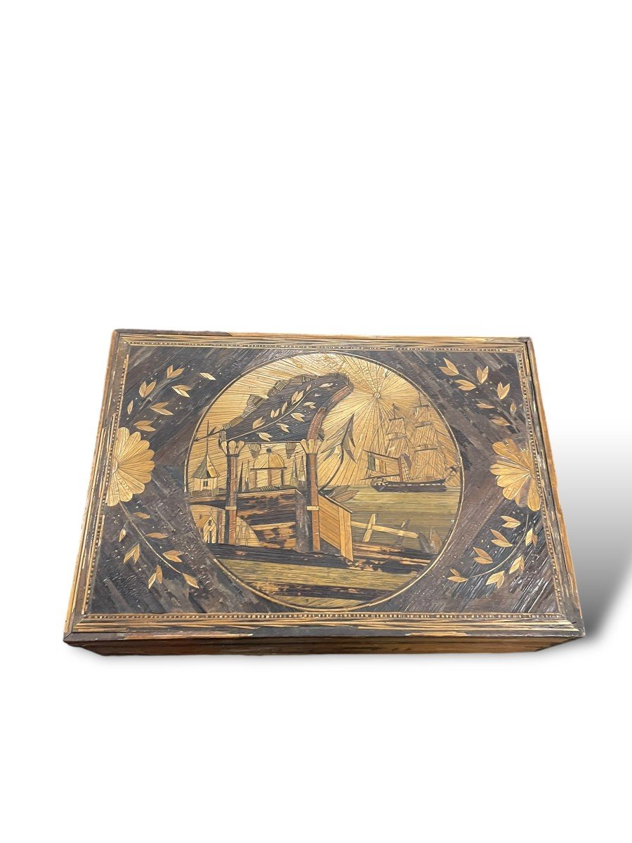 19th Century Straw Marquetry Box-photo-2