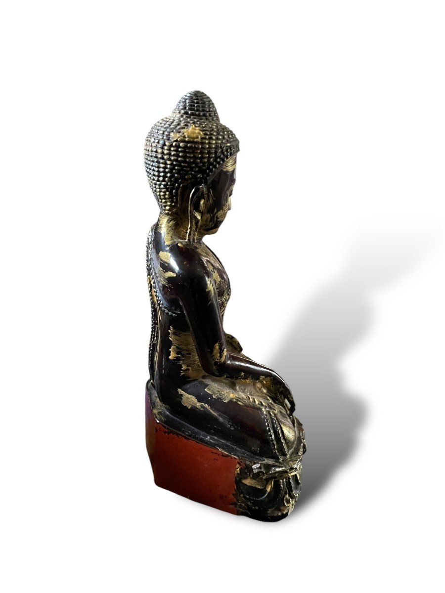 Seated Buddha Painted And Gilded Wood Dhyana Mudra-photo-2