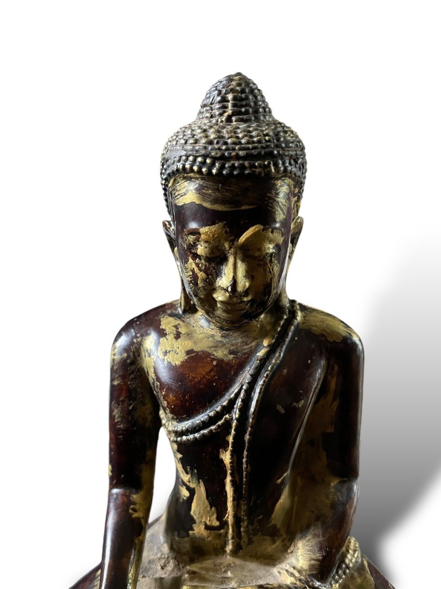 Seated Buddha Painted And Gilded Wood Dhyana Mudra-photo-4