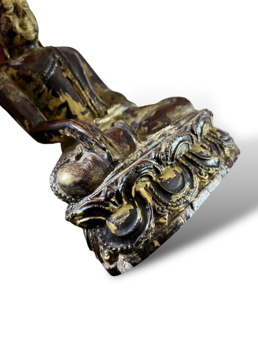 Seated Buddha Painted And Gilded Wood Dhyana Mudra-photo-3