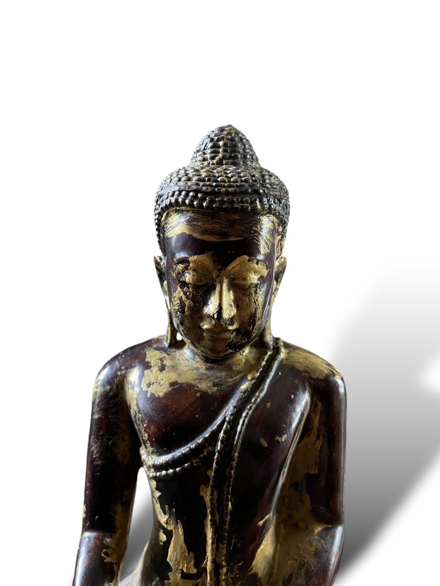Seated Buddha Painted And Gilded Wood Dhyana Mudra-photo-4