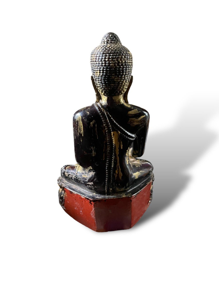 Seated Buddha Painted And Gilded Wood Dhyana Mudra-photo-5